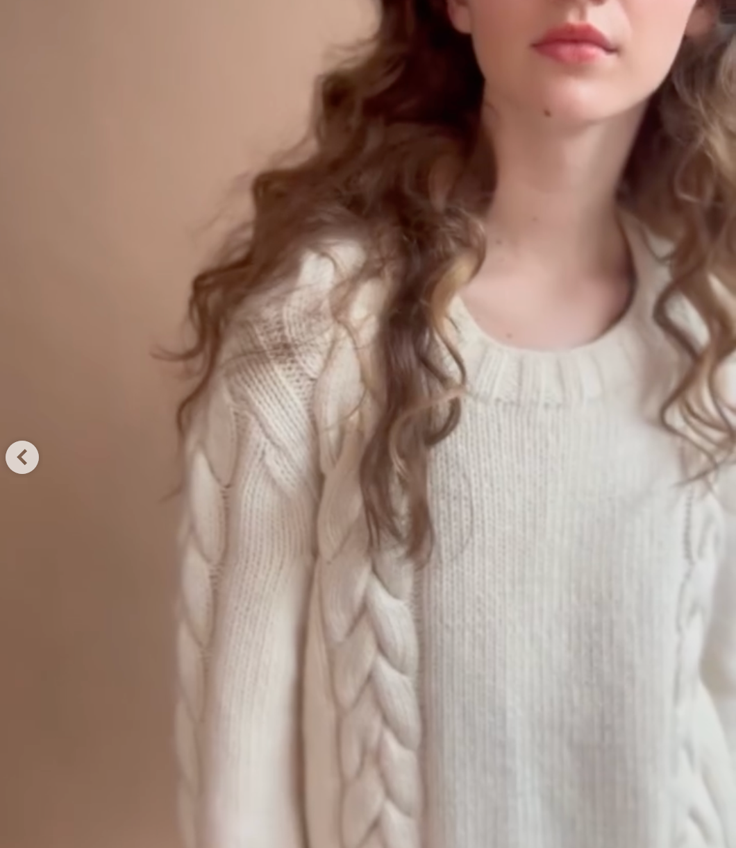 Hand Knit Cable Sweater in Ivory and Heather Charcoal