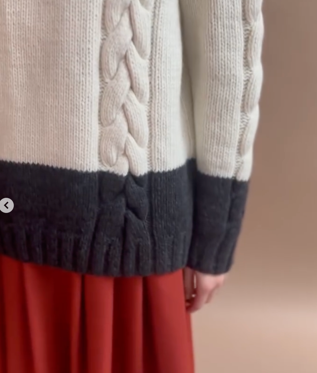 Hand Knit Cable Sweater in Ivory and Heather Charcoal