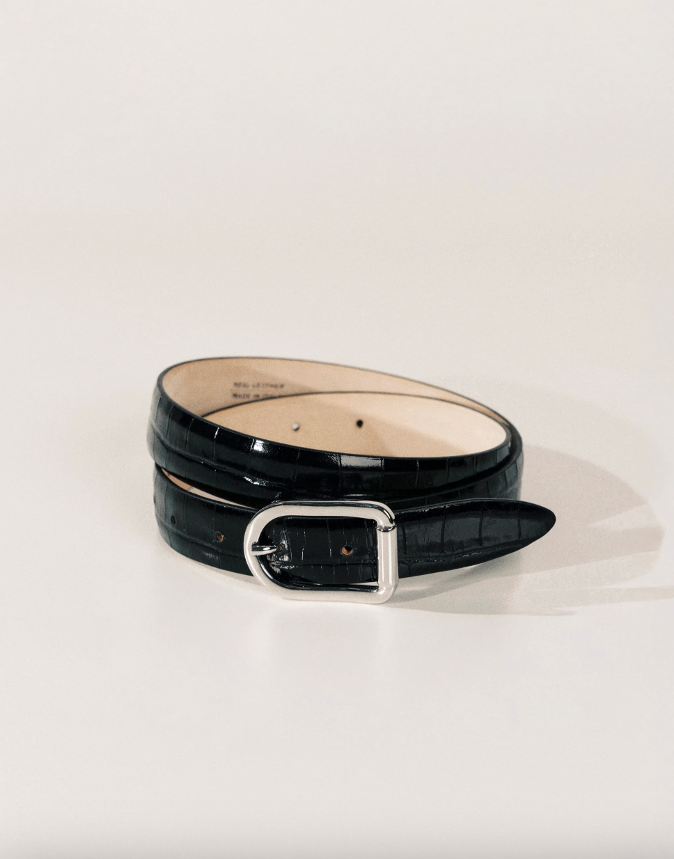 Mija Croco Leather Belt in Black