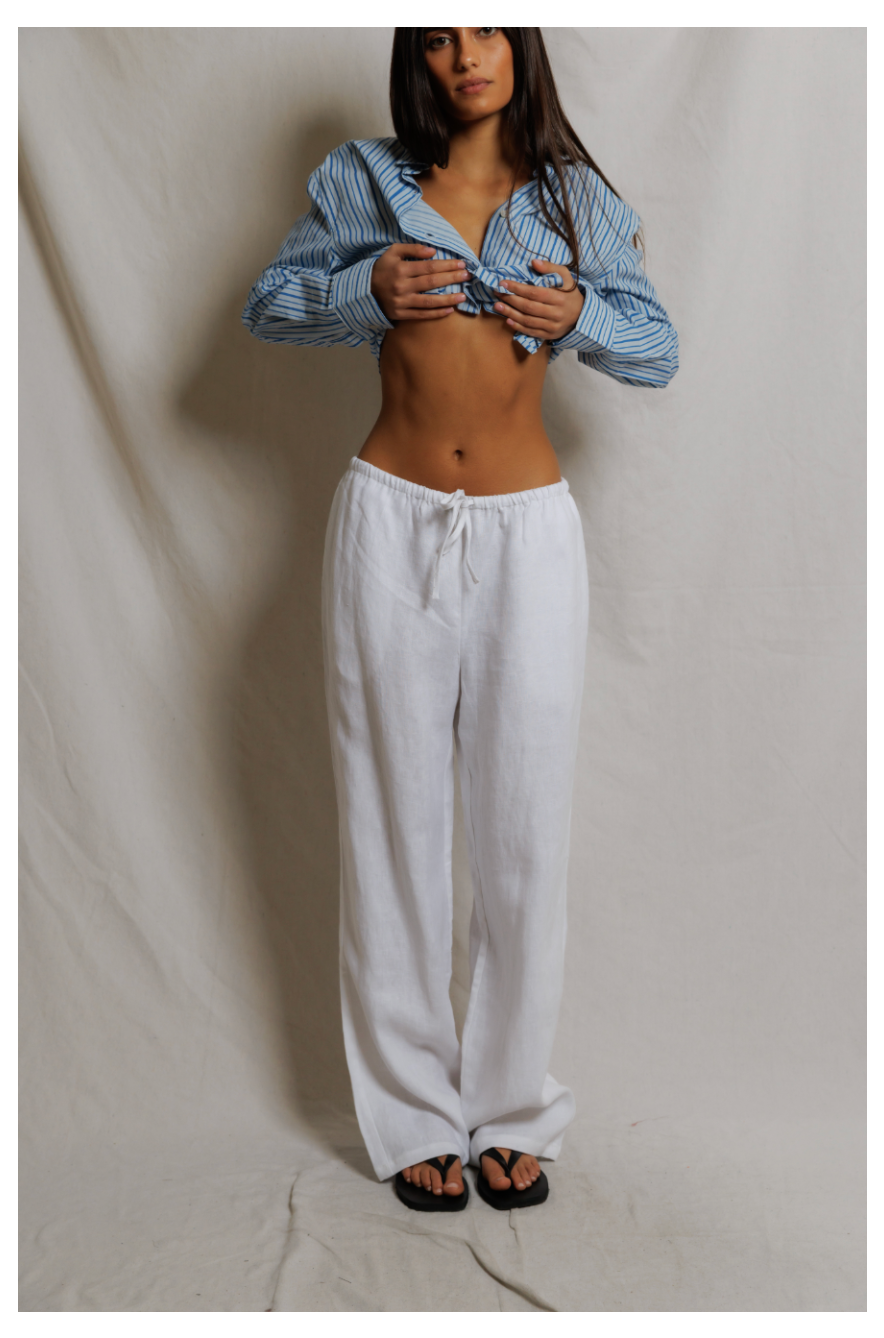 Lorana Linen Drawstring Pant in White