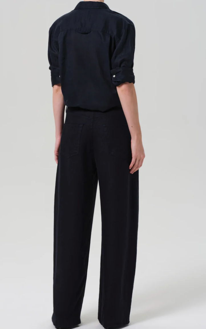 Brynn Drawstring Linen Trouser in True Navy