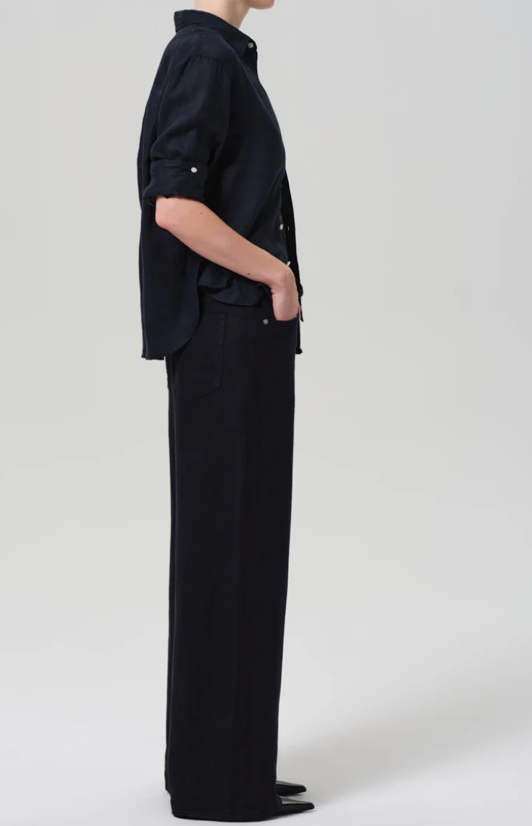 Brynn Drawstring Linen Trouser in True Navy
