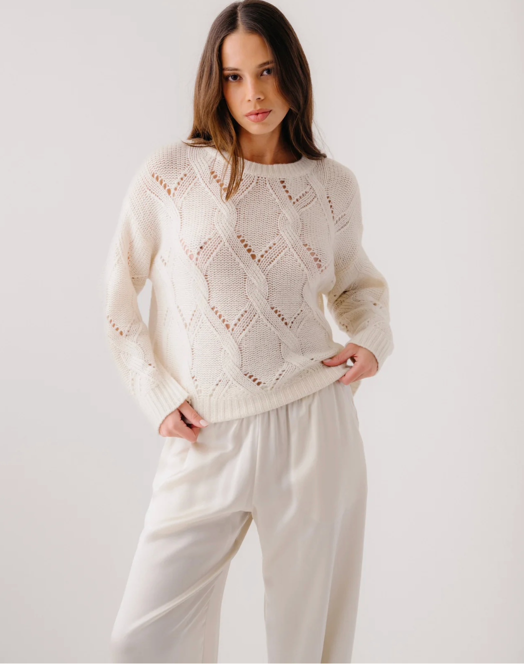 Gia Slouchy Crewneck Sweater in Gardenia