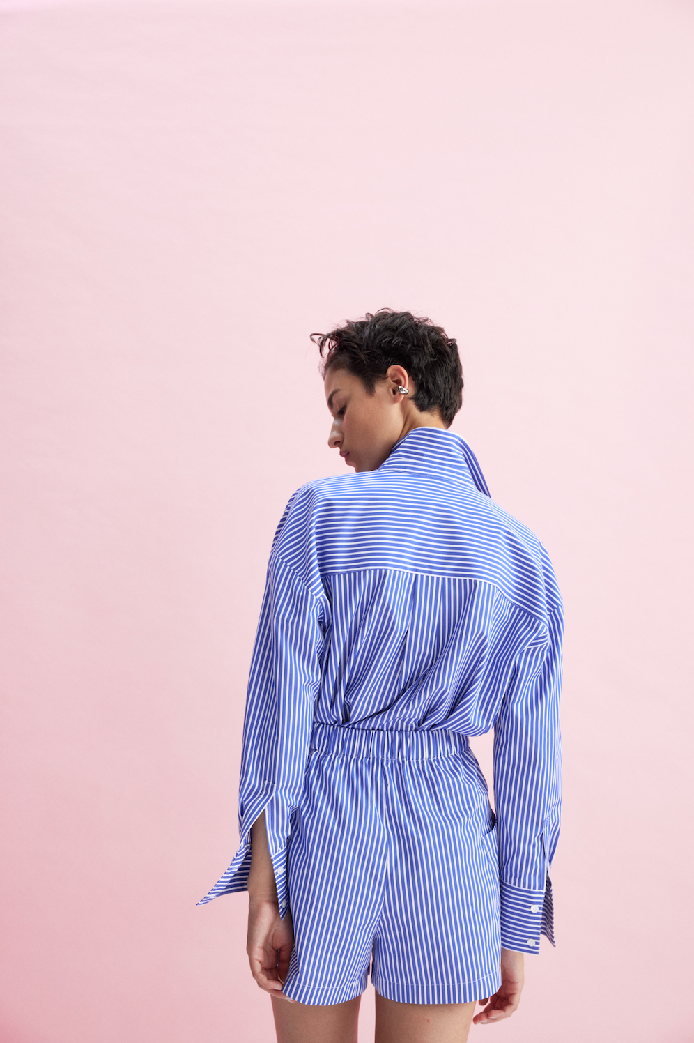 Watts Side Button Shirt in Blue Stripe