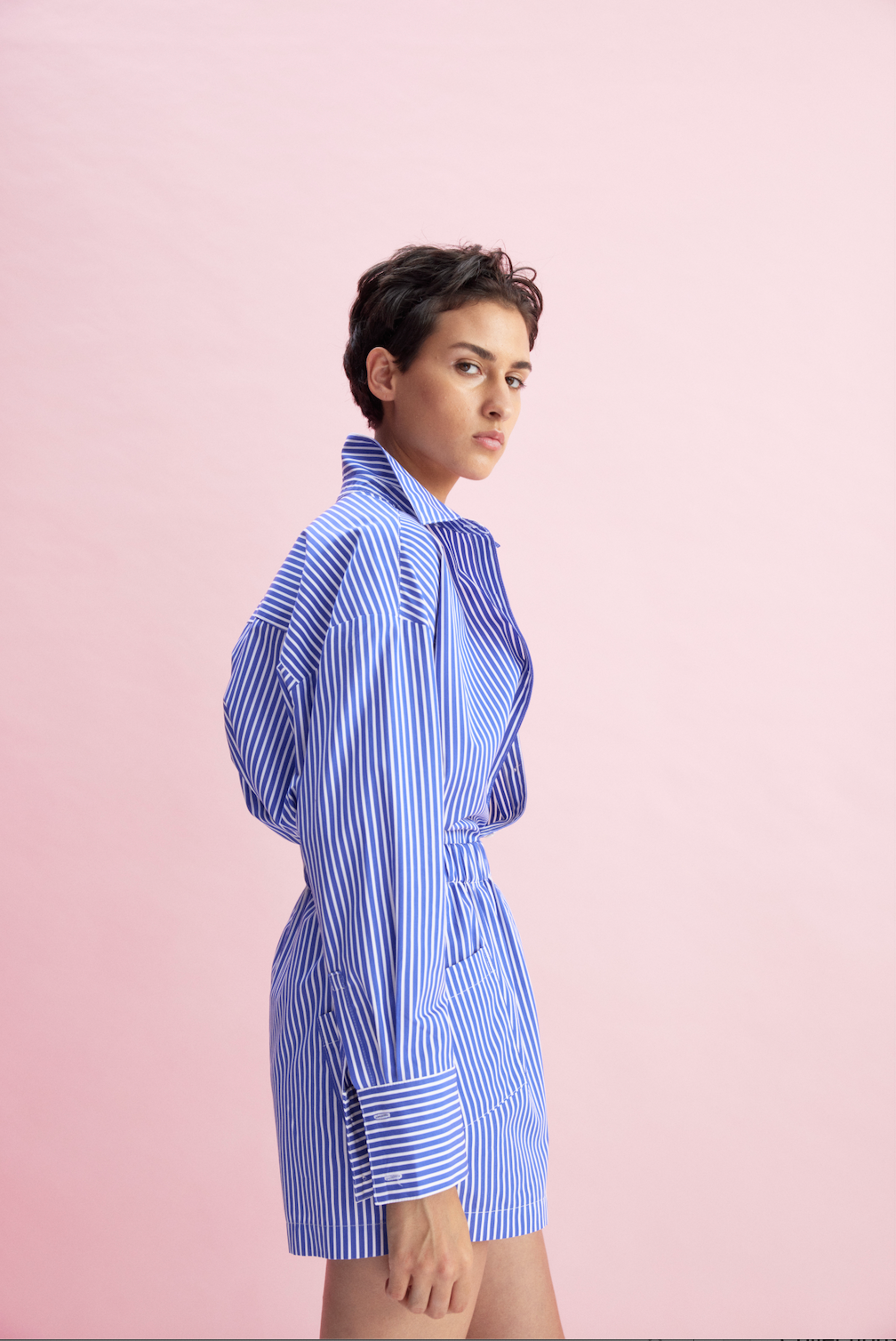 Watts Side Button Shirt in Blue Stripe