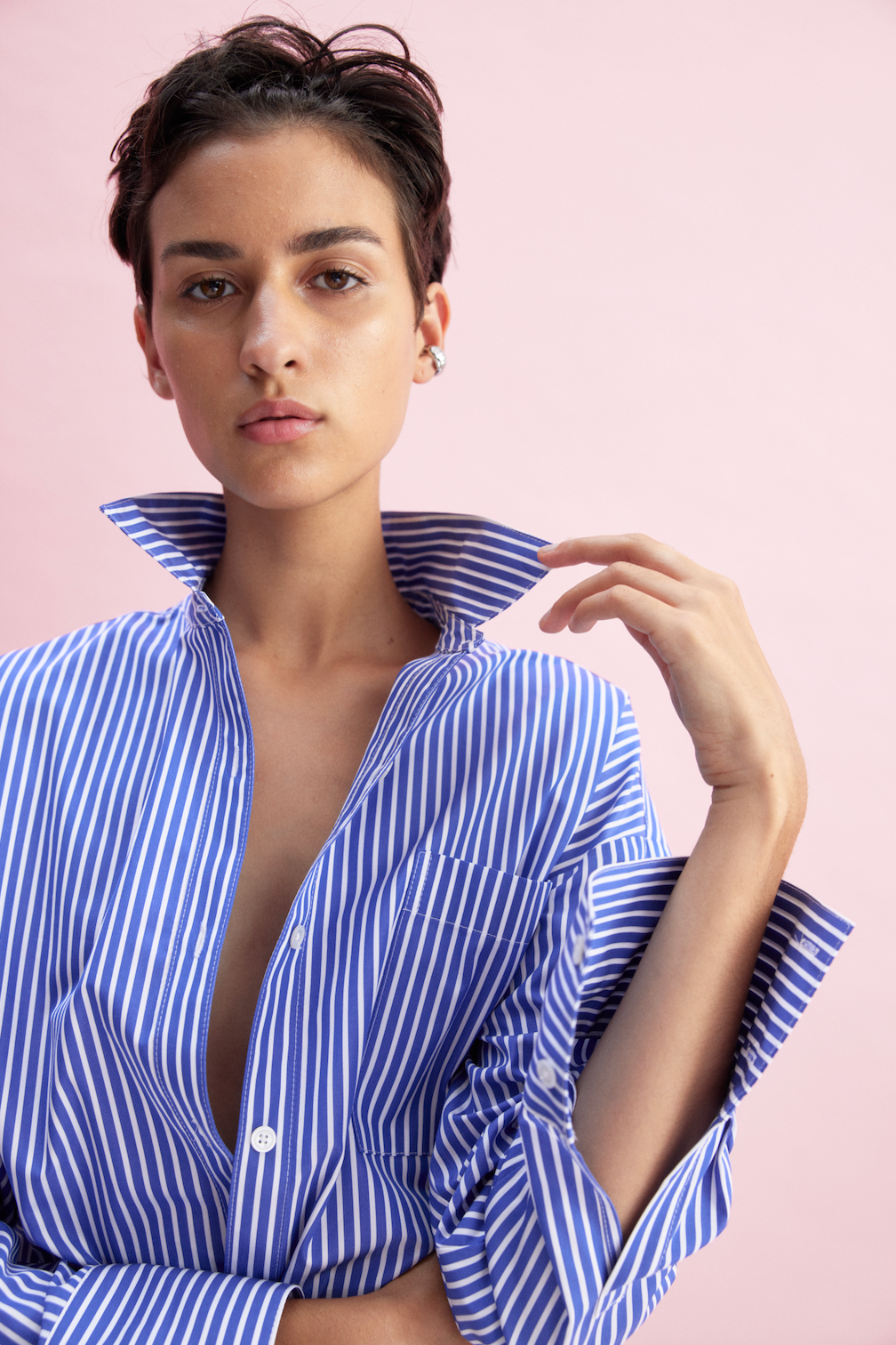 Watts Side Button Shirt in Blue Stripe