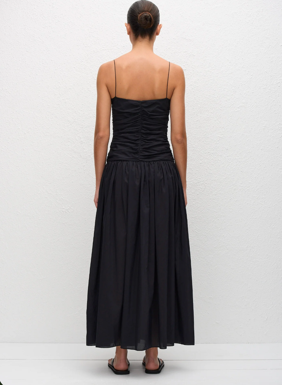 Gathered Drop Waist Dress in Black
