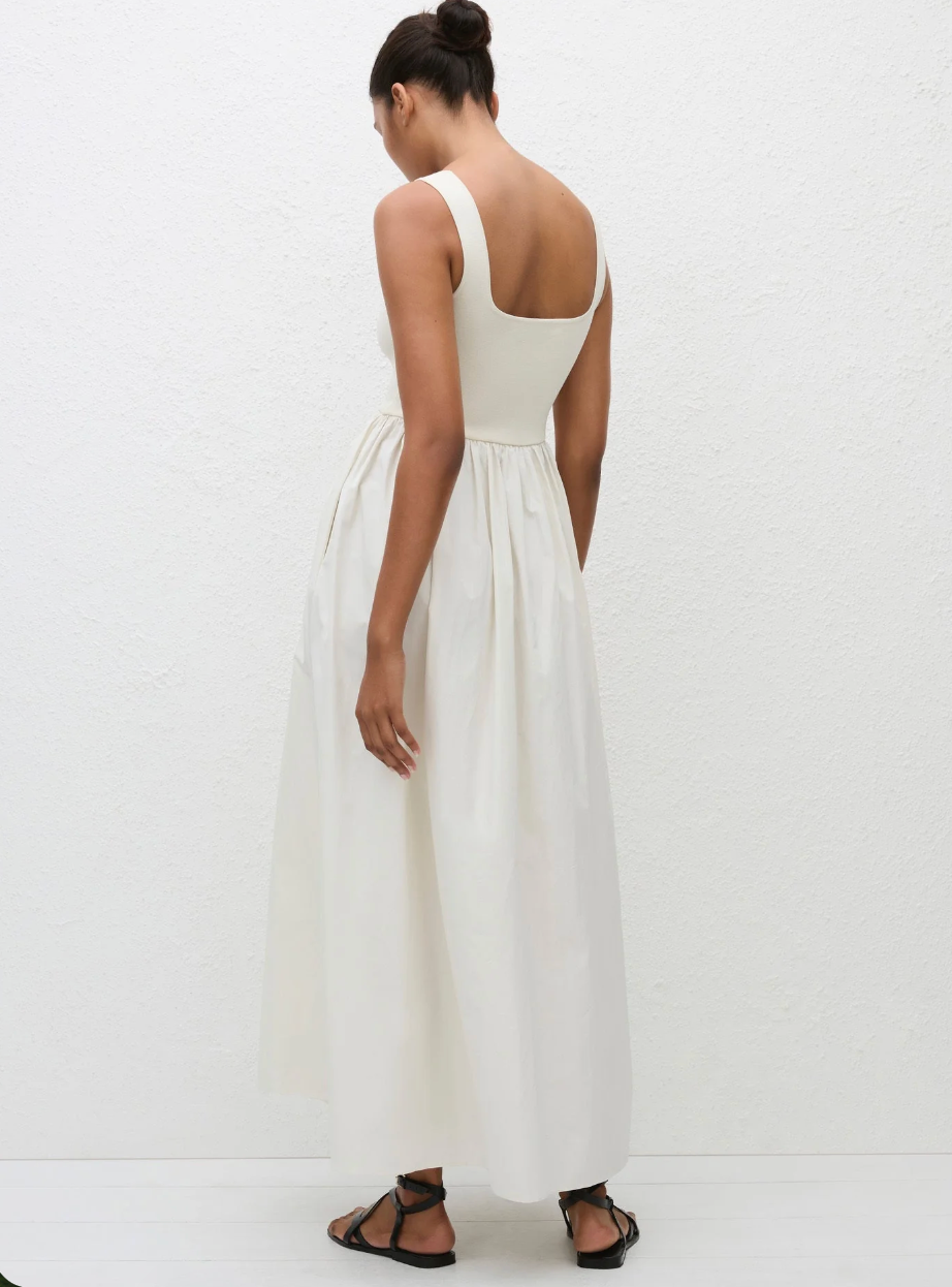 Knit and Cotton Dress in Ecru