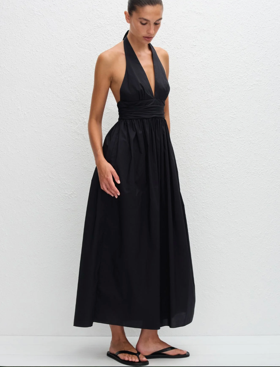 Plunge Halter Dress in Black