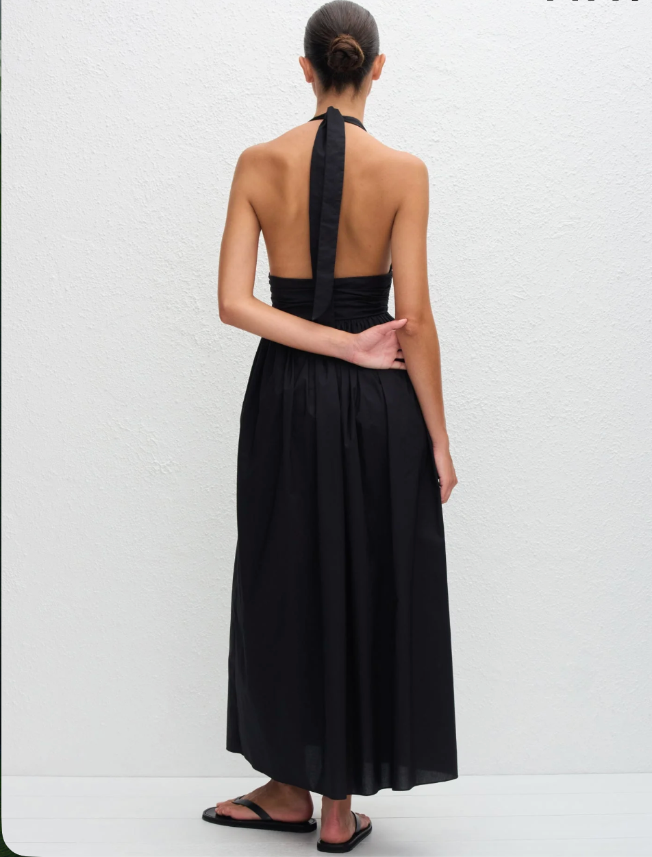 Plunge Halter Dress in Black