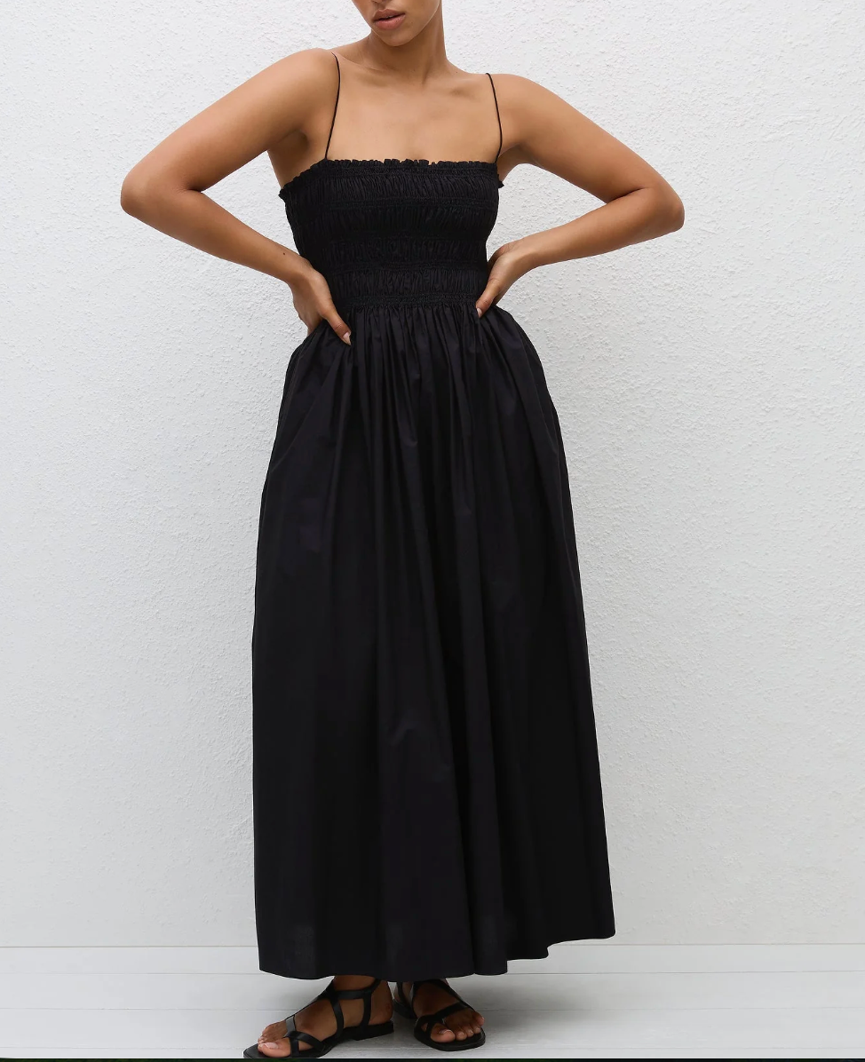 Shirred Bodice Dress in Black