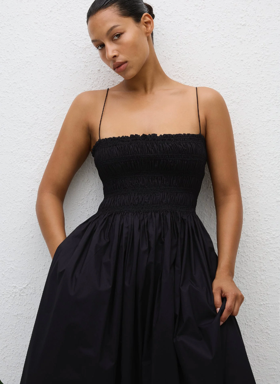 Shirred Bodice Dress in Black