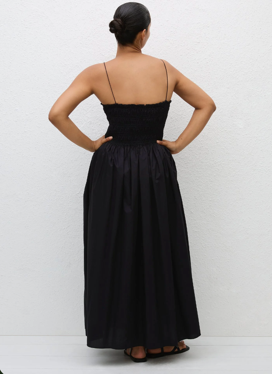 Shirred Bodice Dress in Black