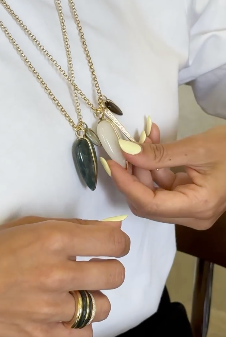 Extra Large Pebble Pendant White Jasper