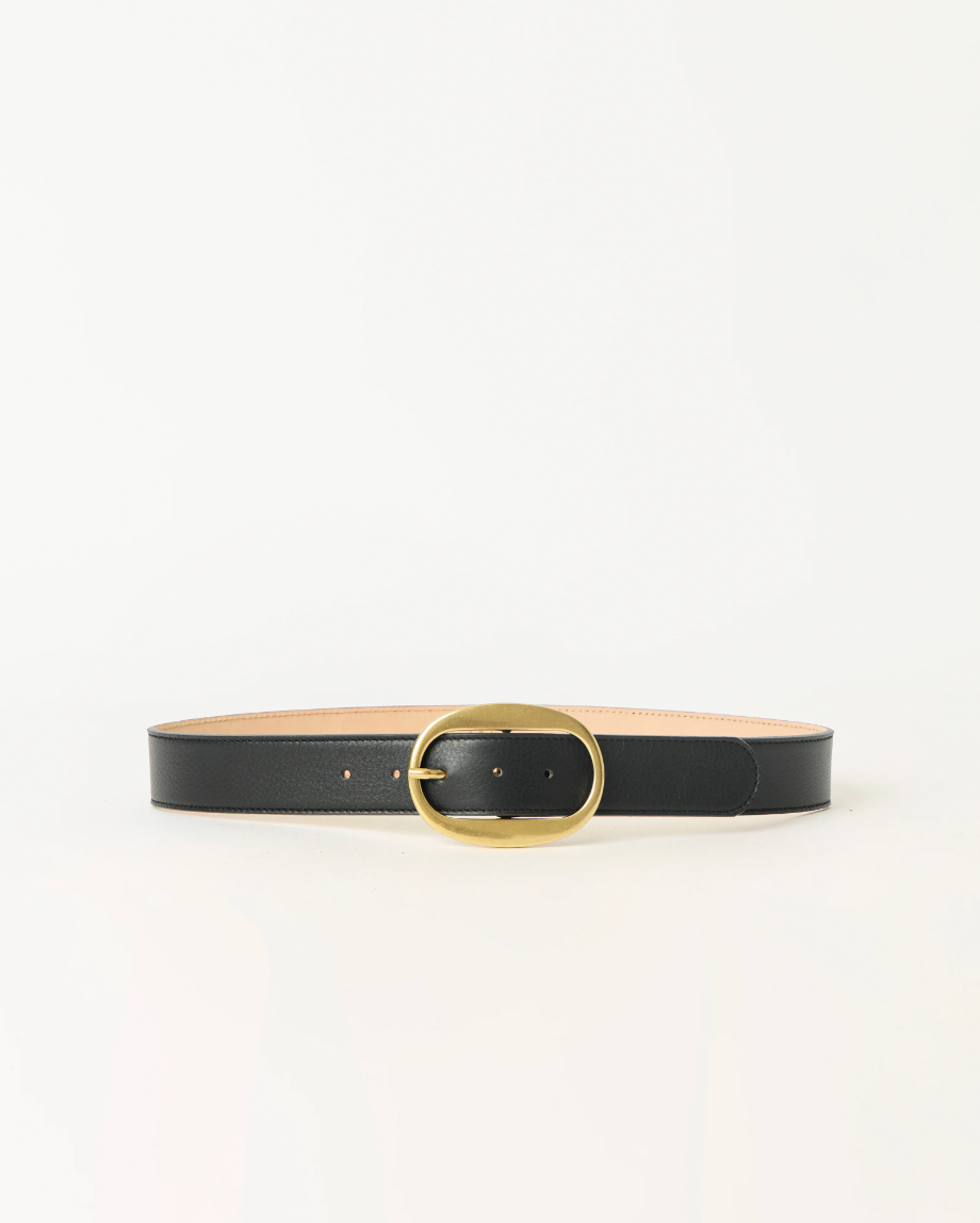 Sierra Leather Belt in Black Brass