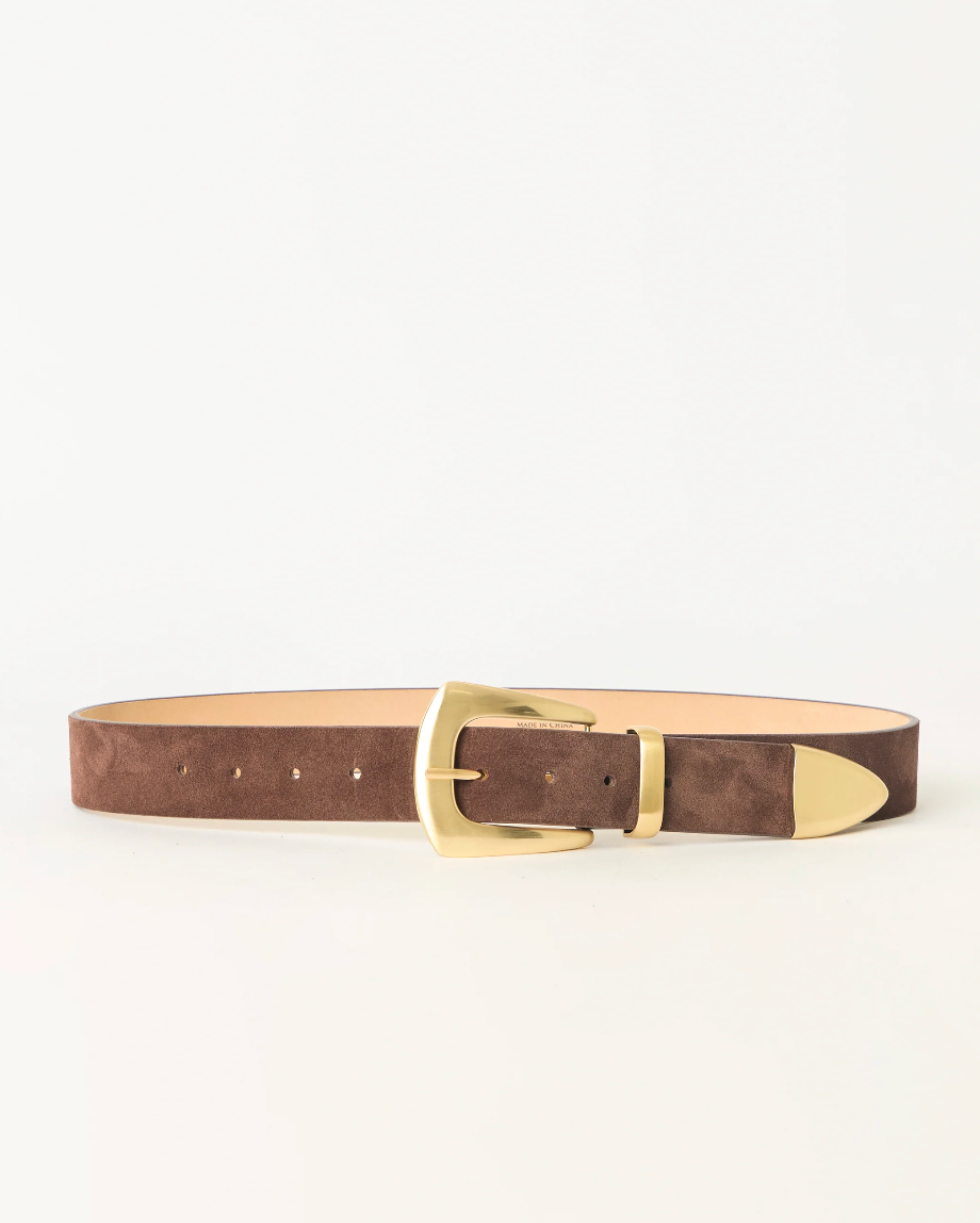 Jordana Mini Suede Belt in Chocolate Brushed Brass
