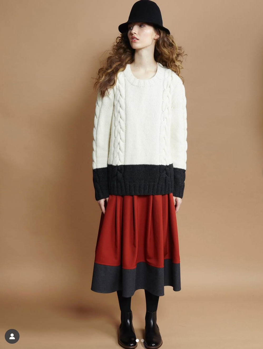 Hand Knit Cable Sweater in Ivory and Heather Charcoal