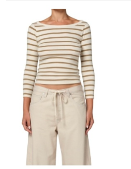 Boat Neck Slim Tee in Ginger Stripe