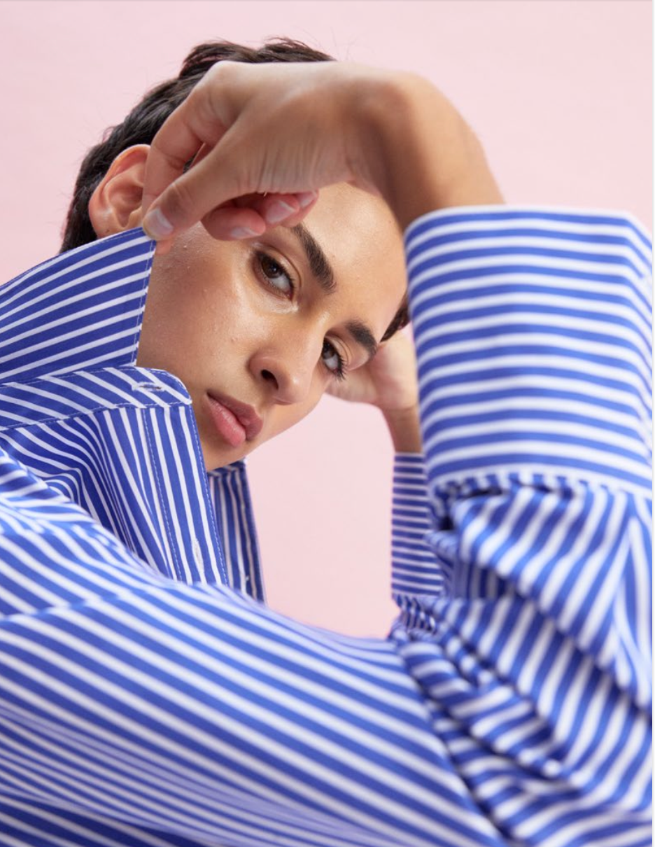 Watts Side Button Shirt in Blue Stripe