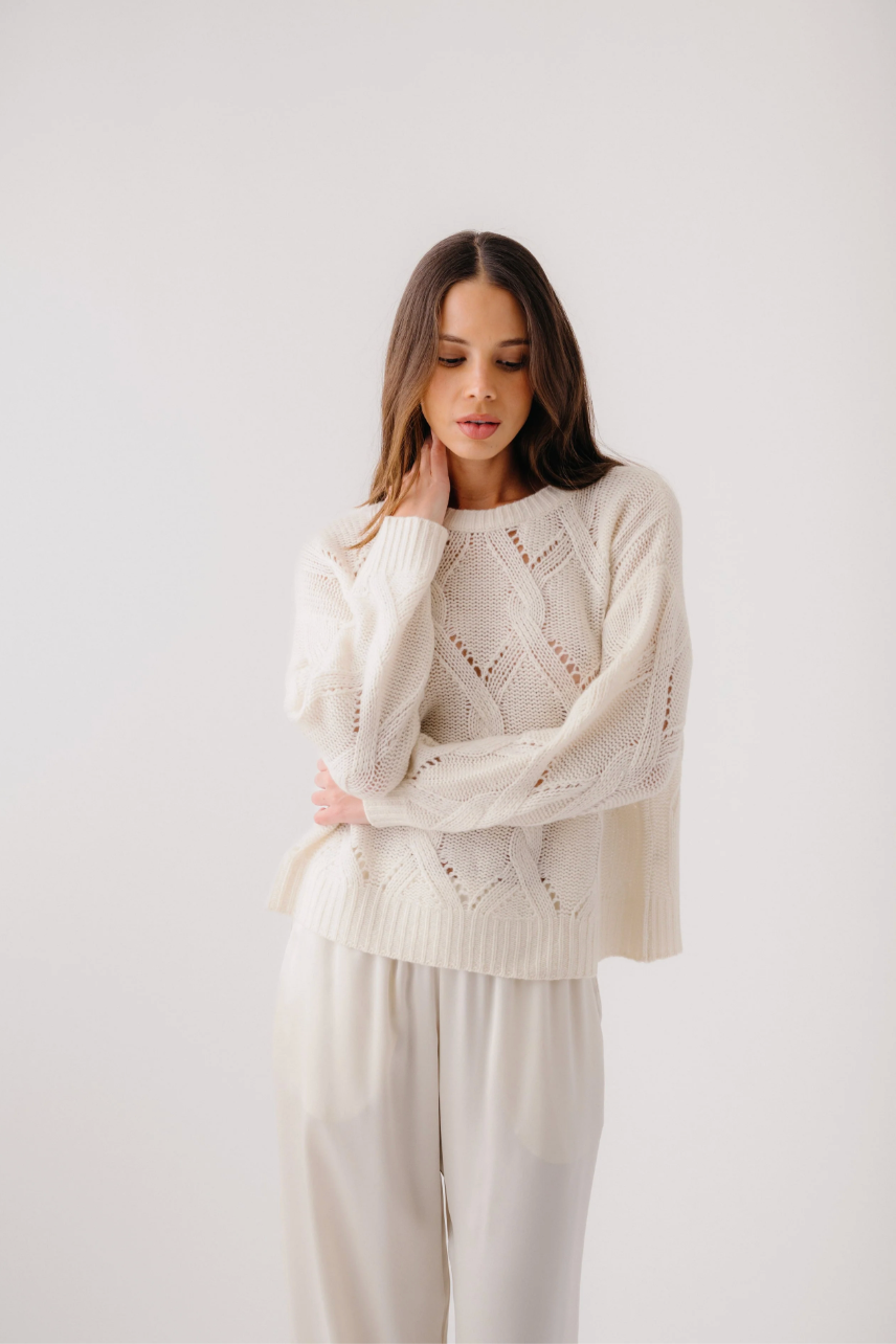 Gia Slouchy Crewneck Sweater in Gardenia