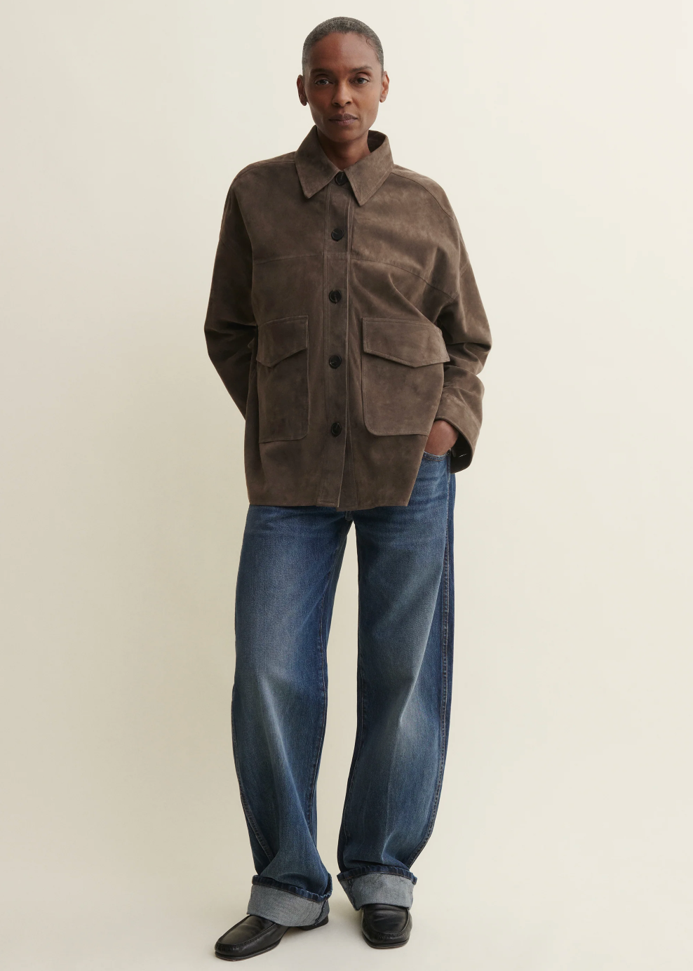 KAYLEE | Lamb Suede Jacket in Mud Brown