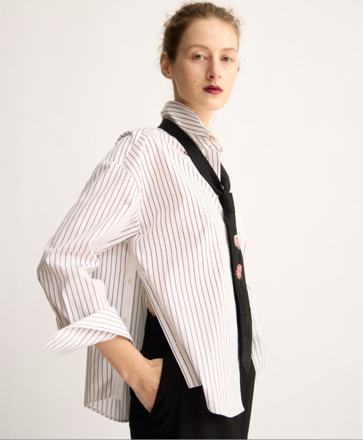 Watts Side Button Shirt in White/Brown Stripe
