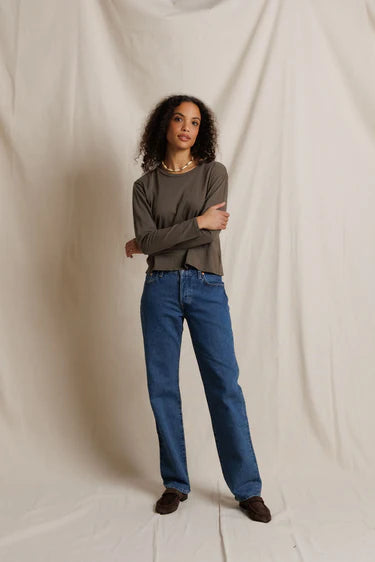 Lisa Cotton Crew Long Sleeve in Dark Olive