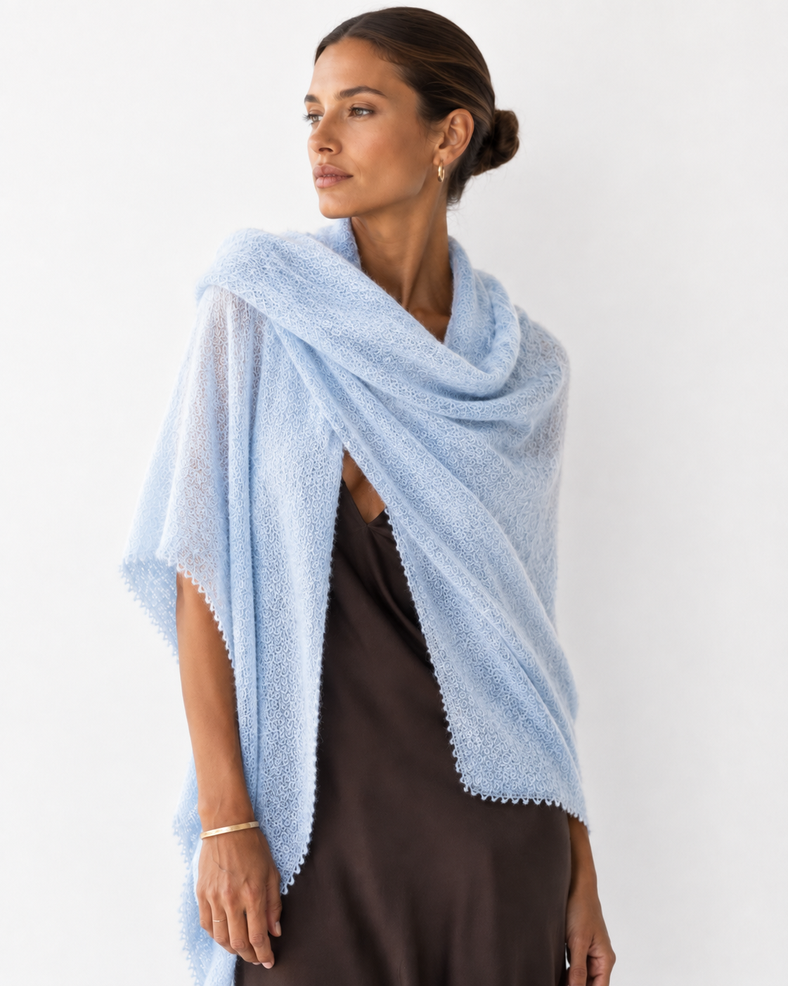 Botto Giuseppe Pin 1876 Cashmere Scarf in Sky Heather Melange