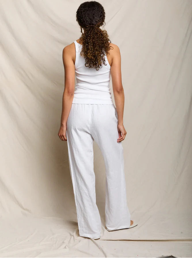 Lorana Linen Drawstring Pant in White