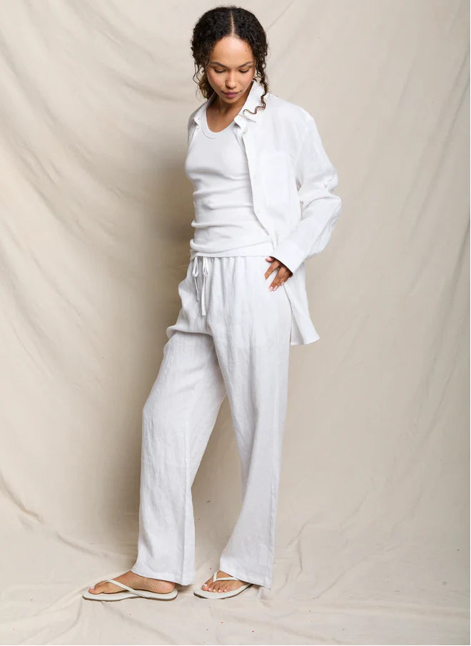 Lorana Linen Drawstring Pant in White