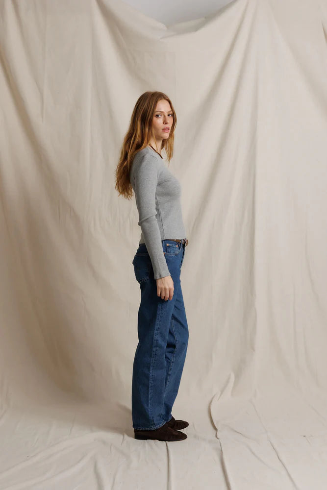Marcela Cotton Rib Long Sleeve in Heather Grey