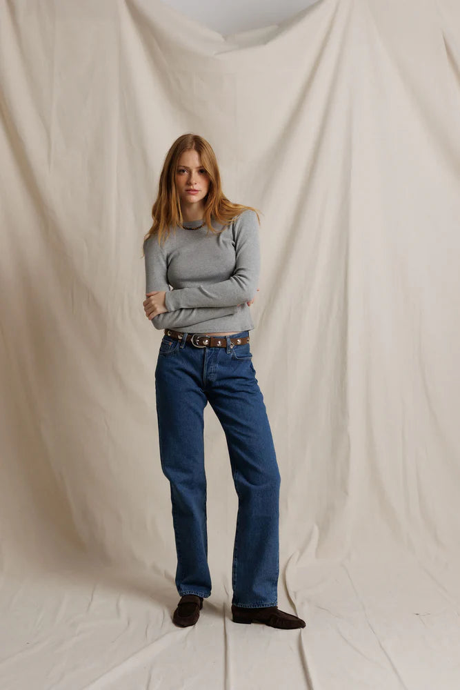 Marcela Cotton Rib Long Sleeve in Heather Grey