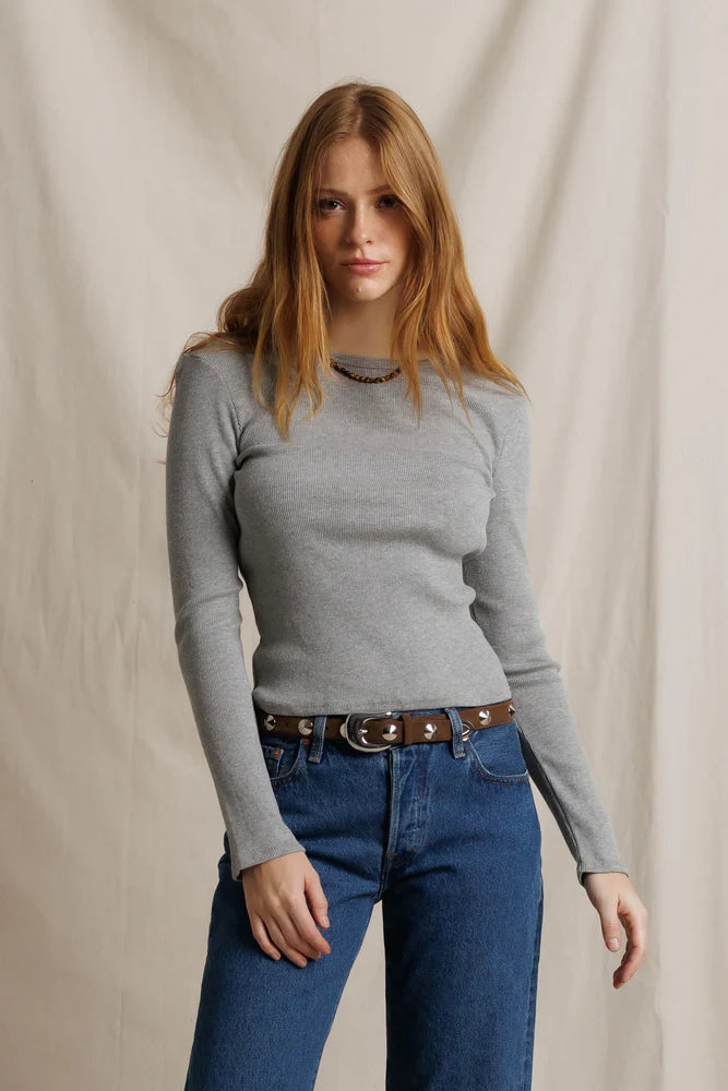 Marcela Cotton Rib Long Sleeve in Heather Grey