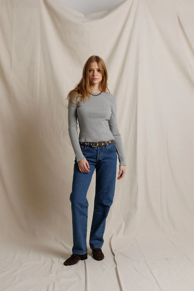Marcela Cotton Rib Long Sleeve in Heather Grey