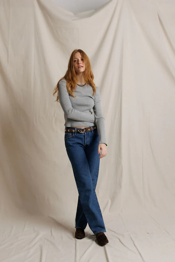Marcela Cotton Rib Long Sleeve in Heather Grey