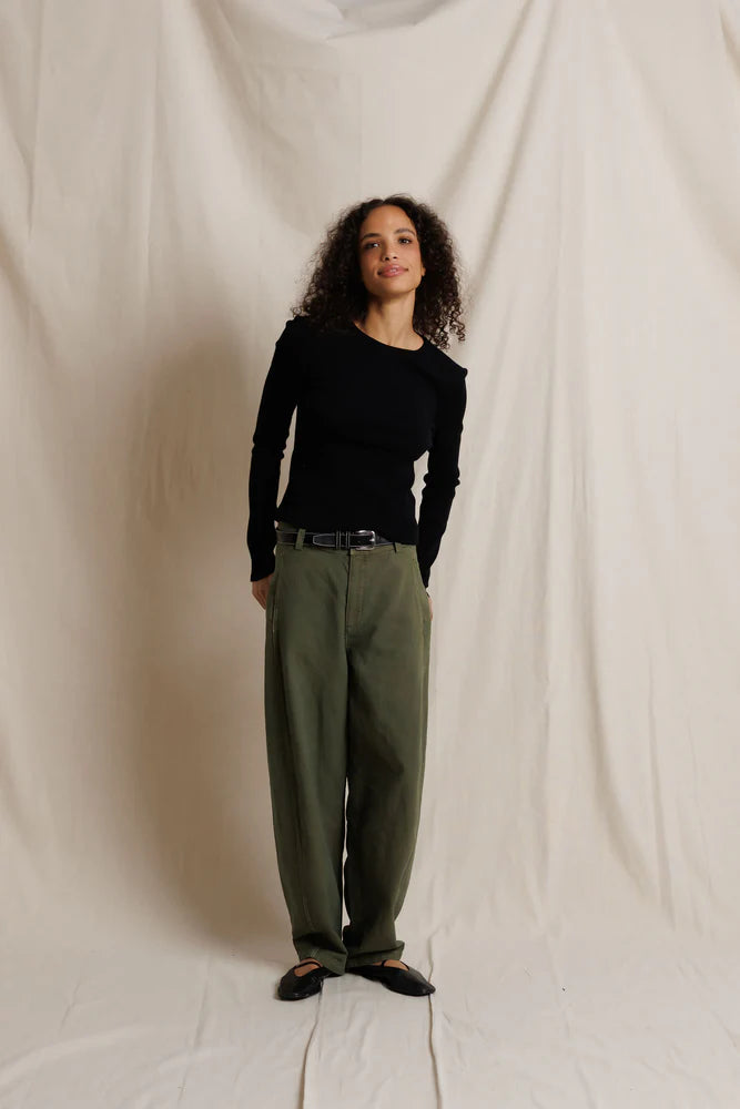 Marcela Cotton Rib Long Sleeve in True Black