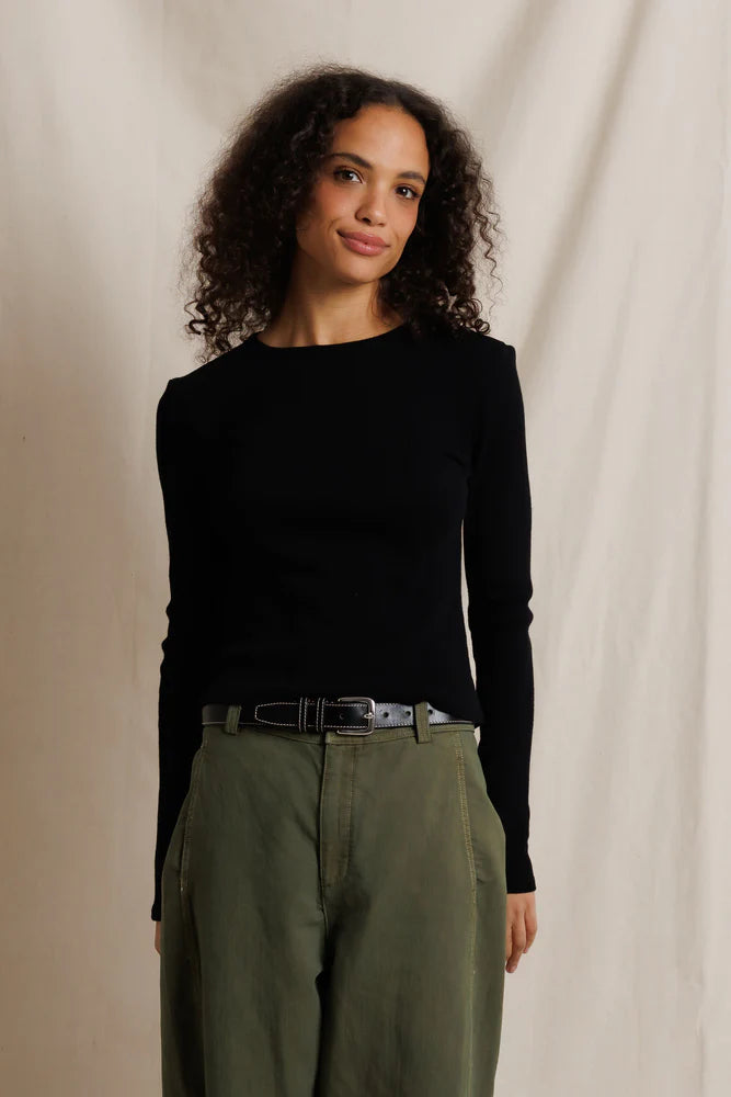 Marcela Cotton Rib Long Sleeve in True Black