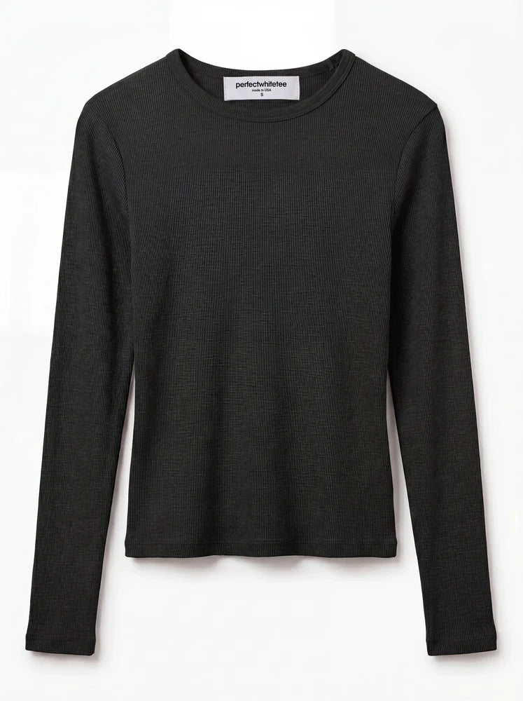 Marcela Cotton Rib Long Sleeve in True Black