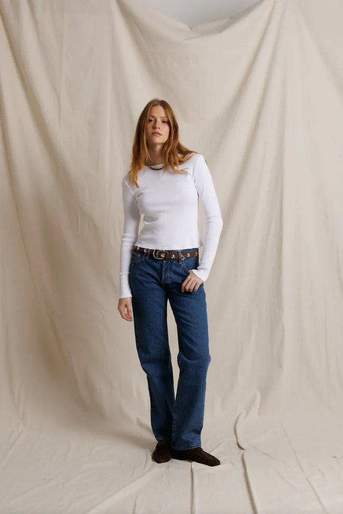Marcela Cotton Rib Long Sleeve in White