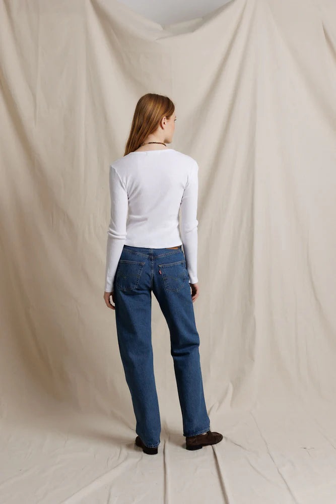 Marcela Cotton Rib Long Sleeve in White