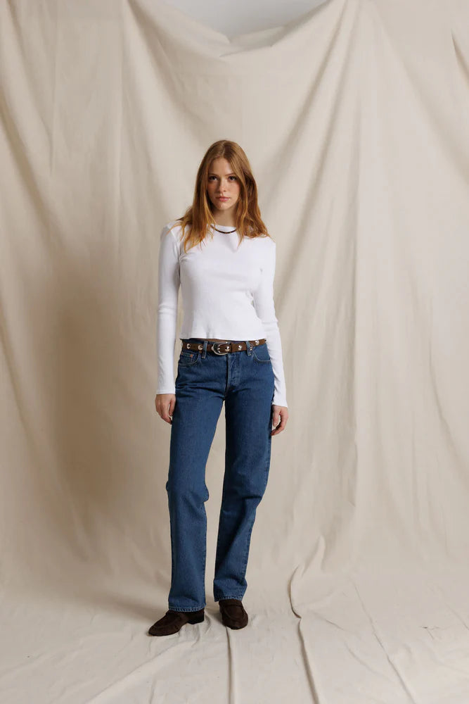 Marcela Cotton Rib Long Sleeve in White