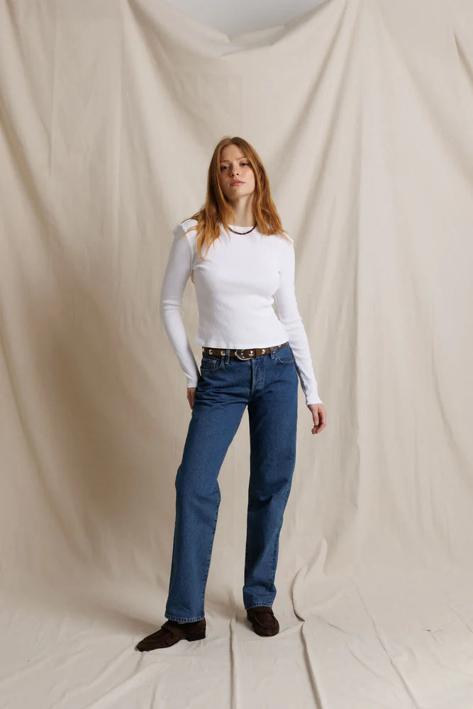 Marcela Cotton Rib Long Sleeve in White