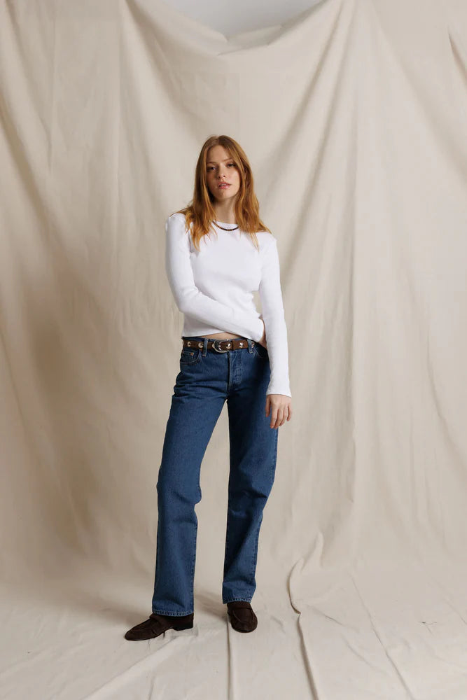 Marcela Cotton Rib Long Sleeve in White