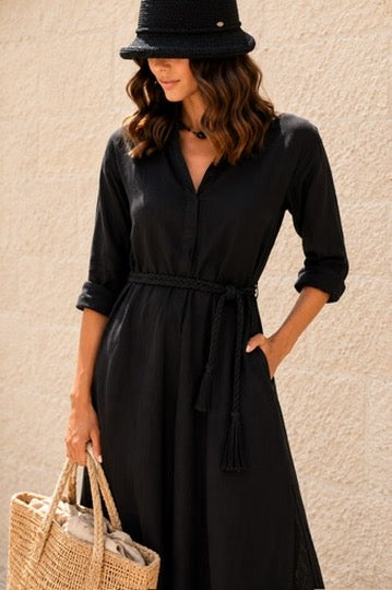 Hollie Linen Dress in Black