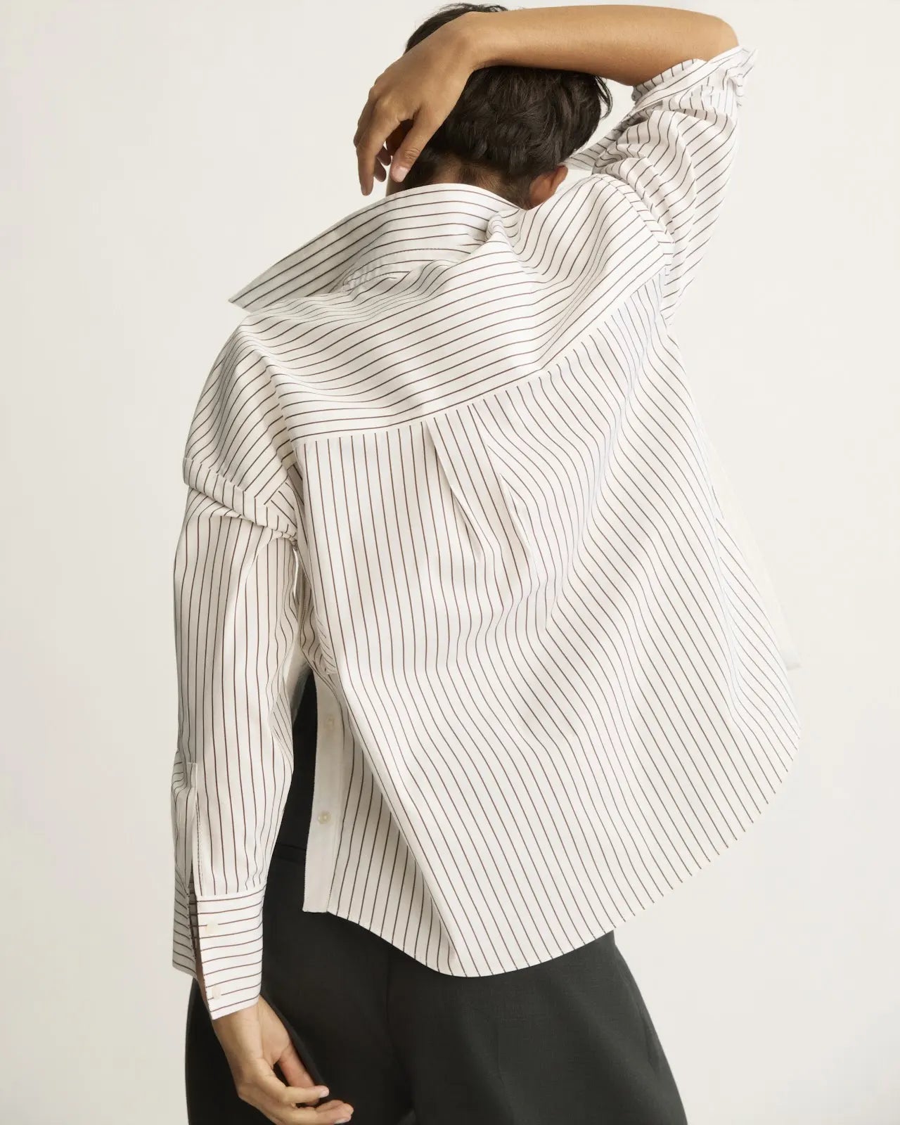 Watts Side Button Shirt in White/Brown Stripe