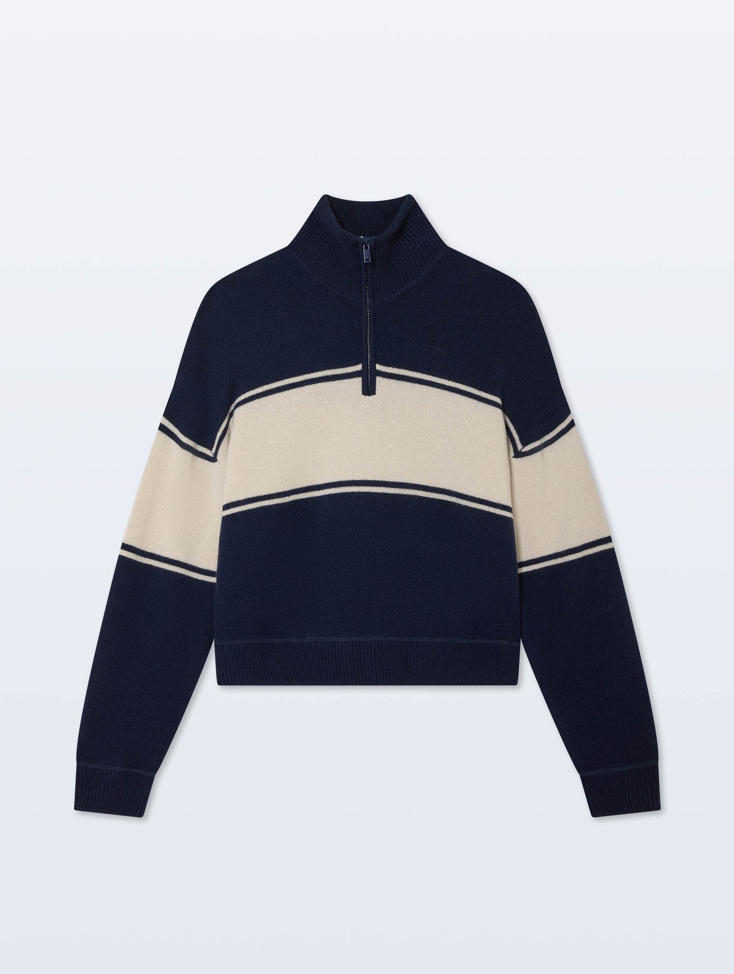 Cashmere Blend Quarter Zip in Navy/Ivory