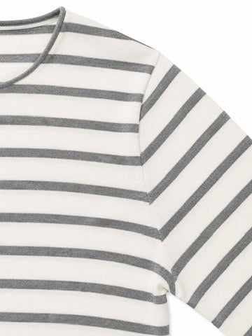 Boatneck Sweater in Heather Grey/White Stripe
