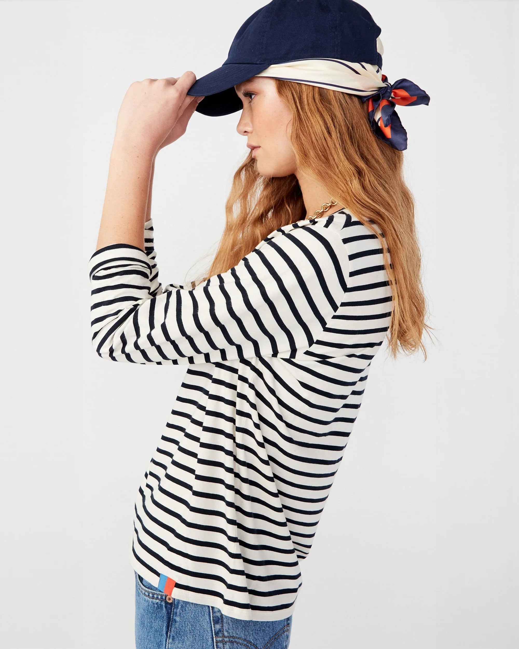 The Modern Long Sleeve in Cream/Navy