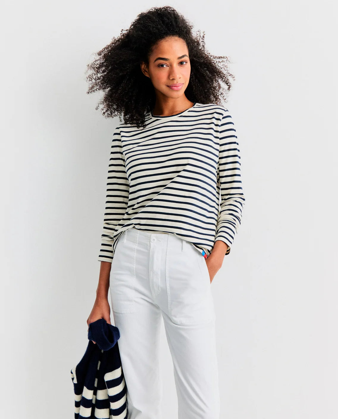 The Modern Long Sleeve in Cream/Navy