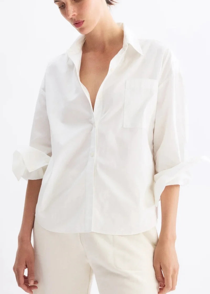 Watts Side Button Shirt in White